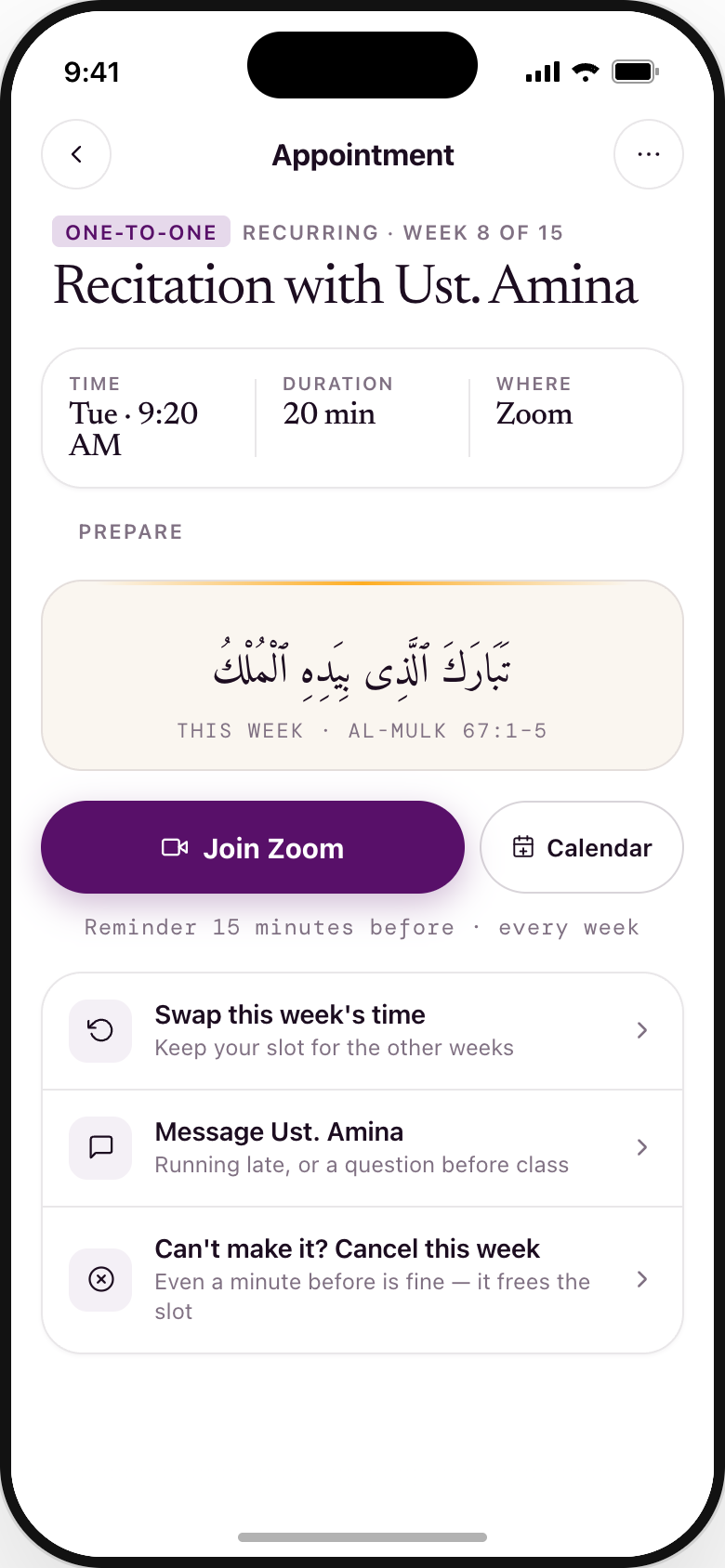 Appointment — recurring weekly
