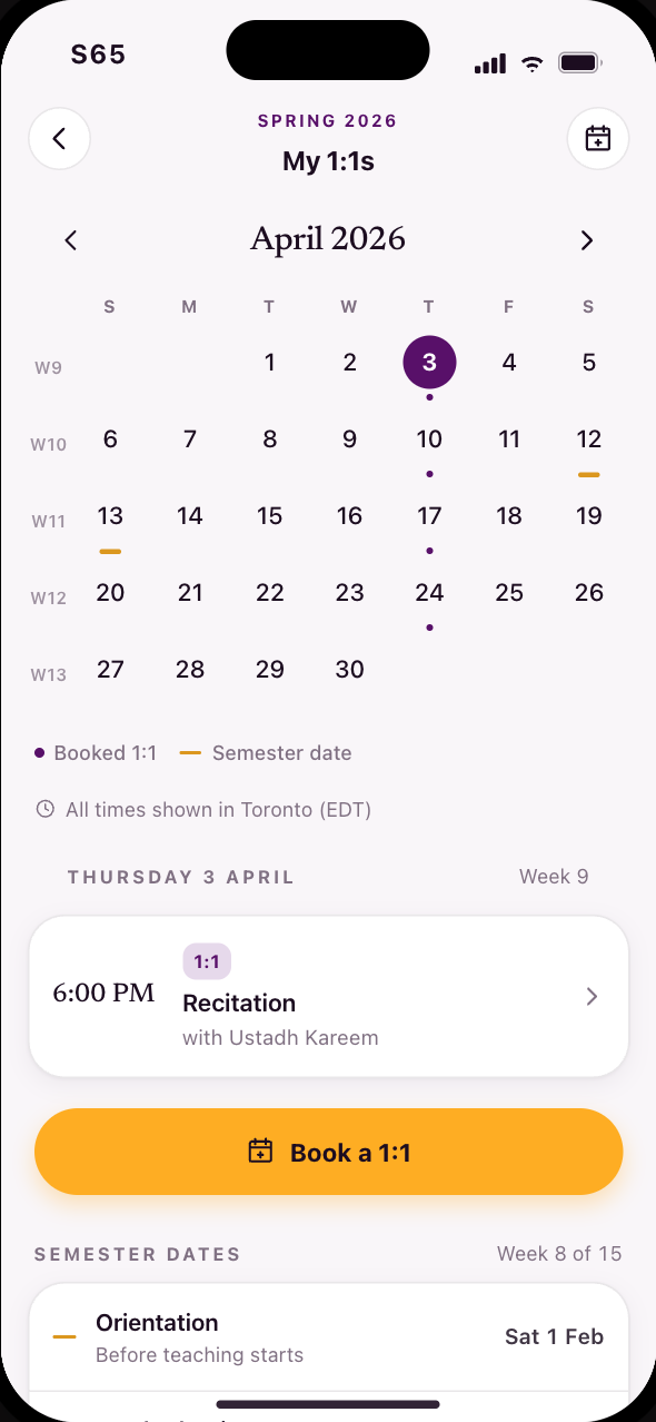 1:1s — month calendar