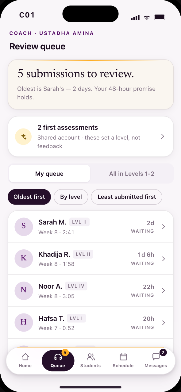 Coach — review queue