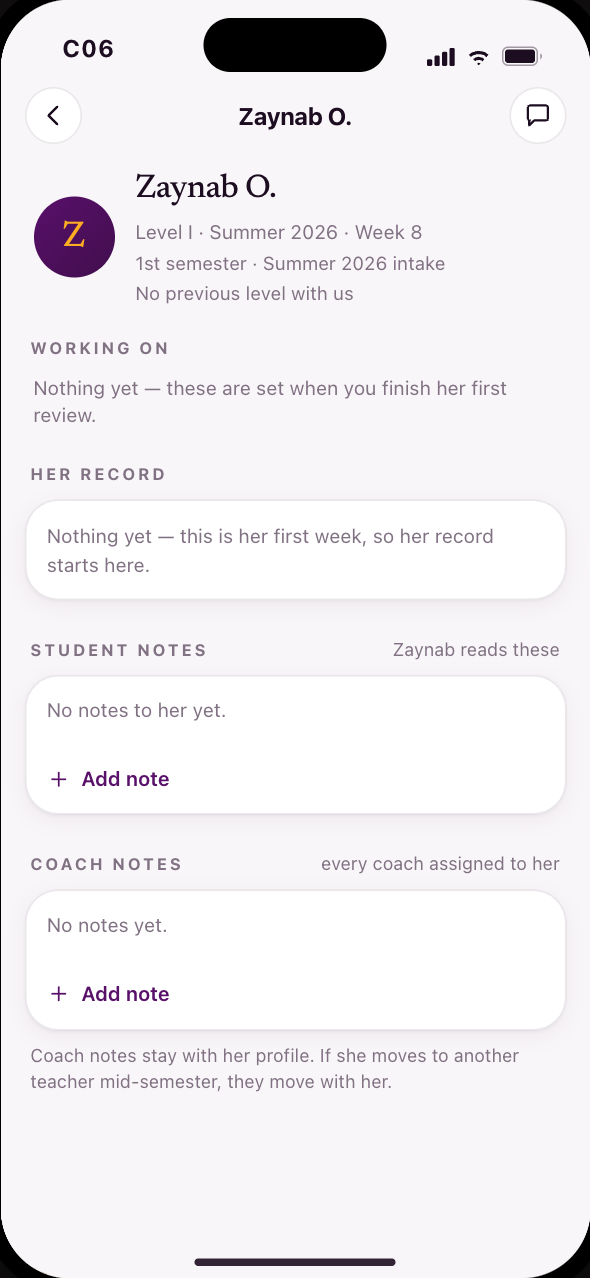Coach — a new student's record