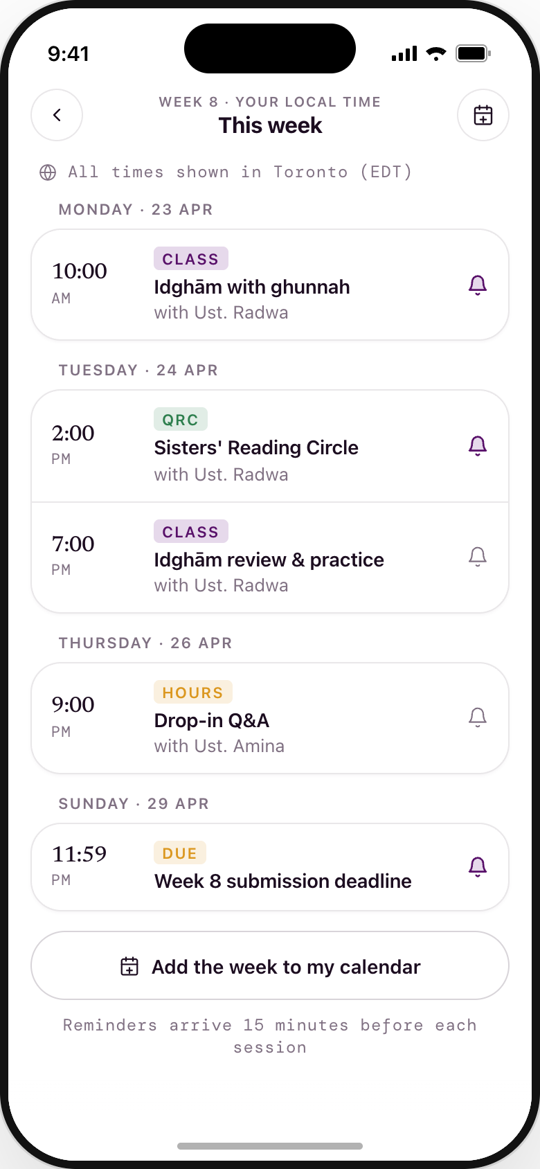 Week at a glance